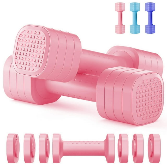 Mancuernas Ajustables - Juego de 2 Mancuernas Ajustables,2, 3, 4, 5 Libras, Múltiples Opciones de Peso,con Mangos de Goma TPU,Juego de Pesas para Gimnasio en Casa, 4 en 1(Rosa)