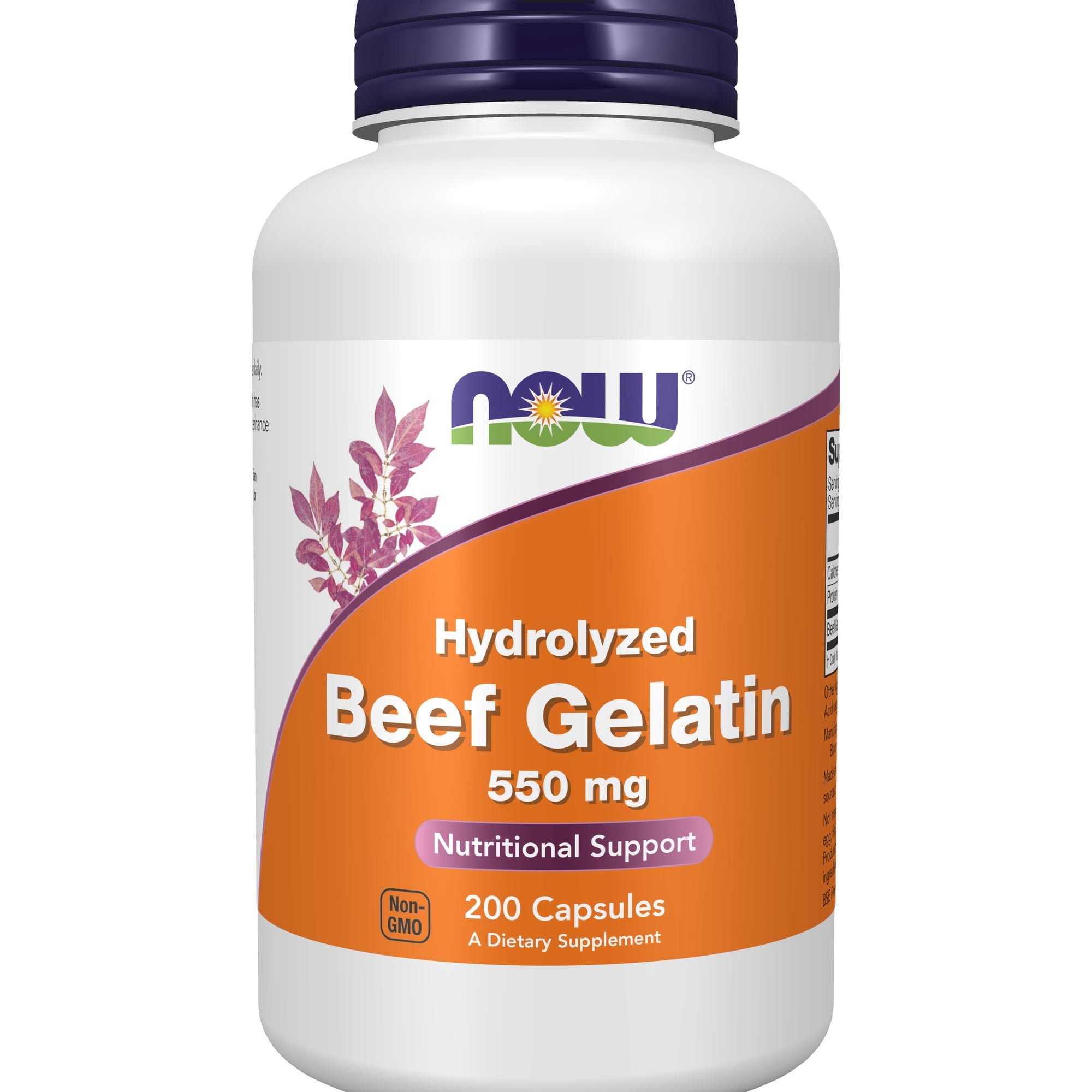 NOW Supplements, Beef Gelatin 550 mg, Hydrolyzed, Nutritional Support, 200 Capsules