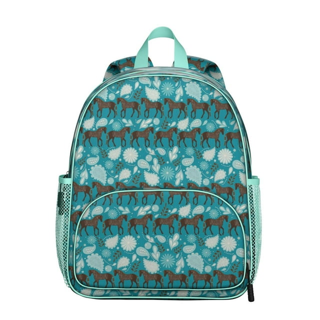 Rural Horse Lovers Student Backpack – Wild Foal Print With Floral Rainbow Retro Pony Farm Cute Pattern Design