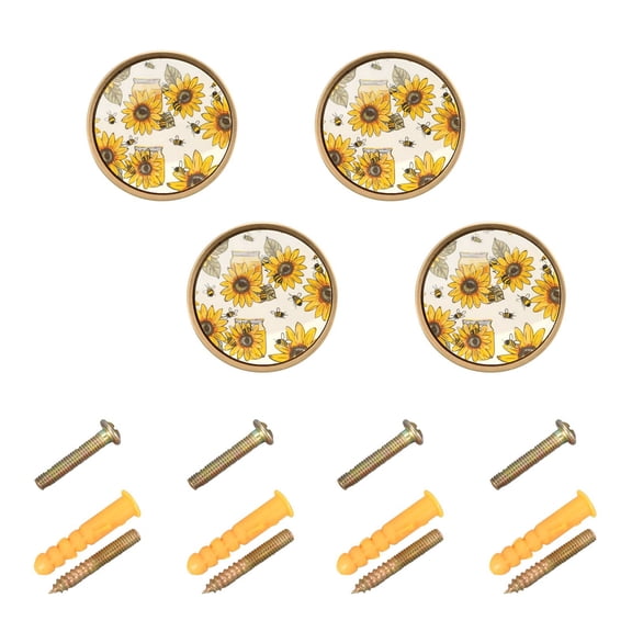 Kitchen Cabinet Knobs Cabinet Handles 1.25 inch Diameter Zinc Alloy Sunflowers Honey Bee 4 Pack