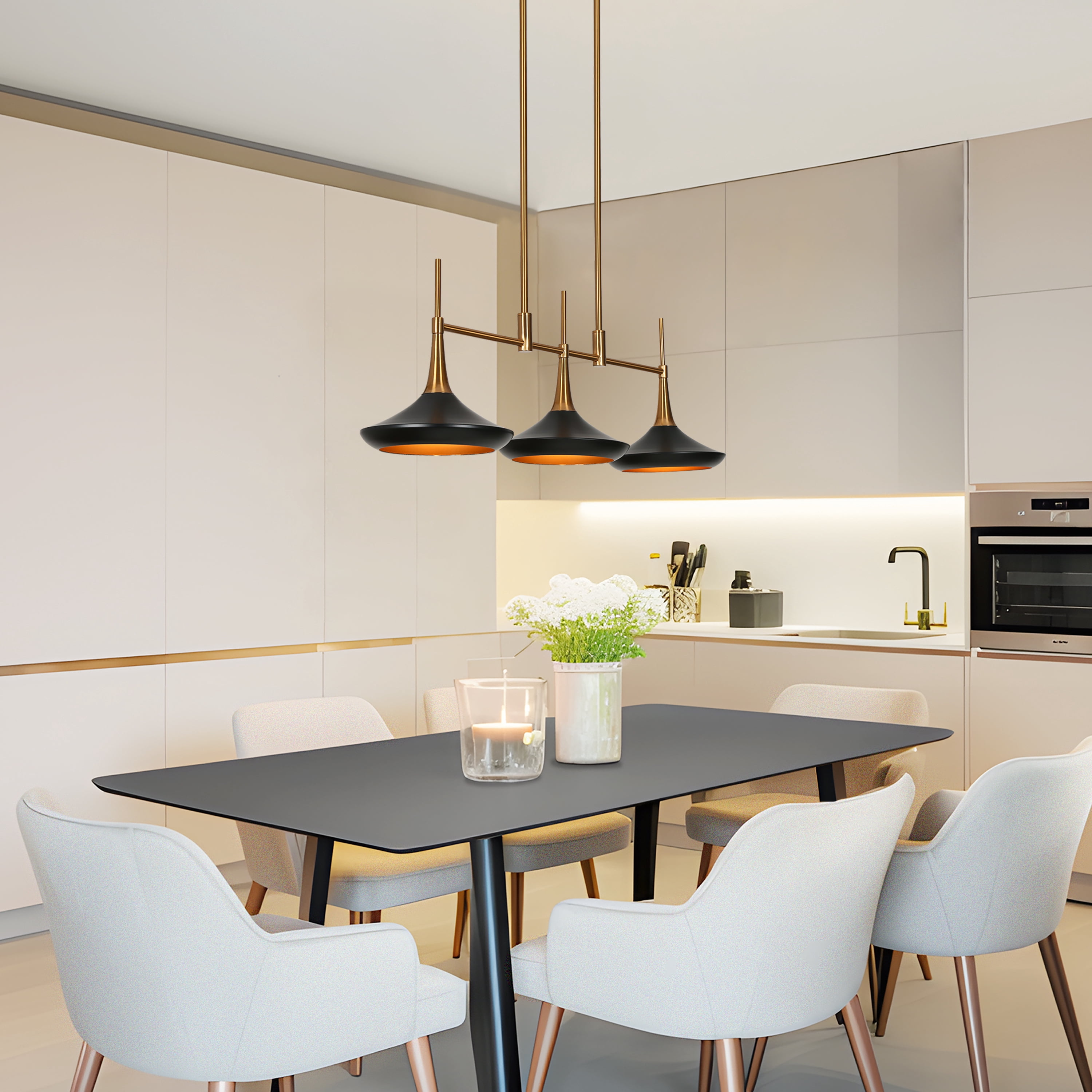 LNC 3-Light Black and Gold Linear Pendant for Kitchen Island or Dining Room
