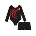 thumbnail image 5 of Hansber Kids Girls Sparkle Long Sleeve Gymnastics Leotard Tumbling Ballet Dance Bodysuit with Shorts Red 6, 5 of 7