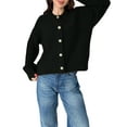 thumbnail image 2 of Long Sleeve Crewneck Button Down Womens Sweaters Fall Open Front Chunky Cardigan Sweaters for Women 2025 Black XL, 2 of 6