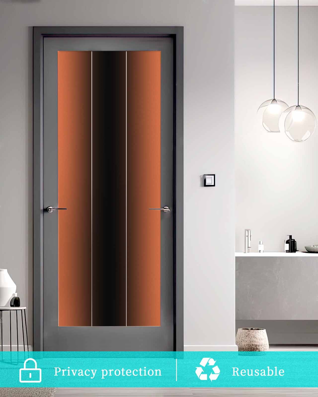 Window Privacy Film,Orangered Black Ombre UV Sun Blocking Window Tint Film Heat Control One Way Blackout Window Film,Modern Abstract Gradient Color Art Non Adhesive Static Cling Sticker 29.5x78.7 In