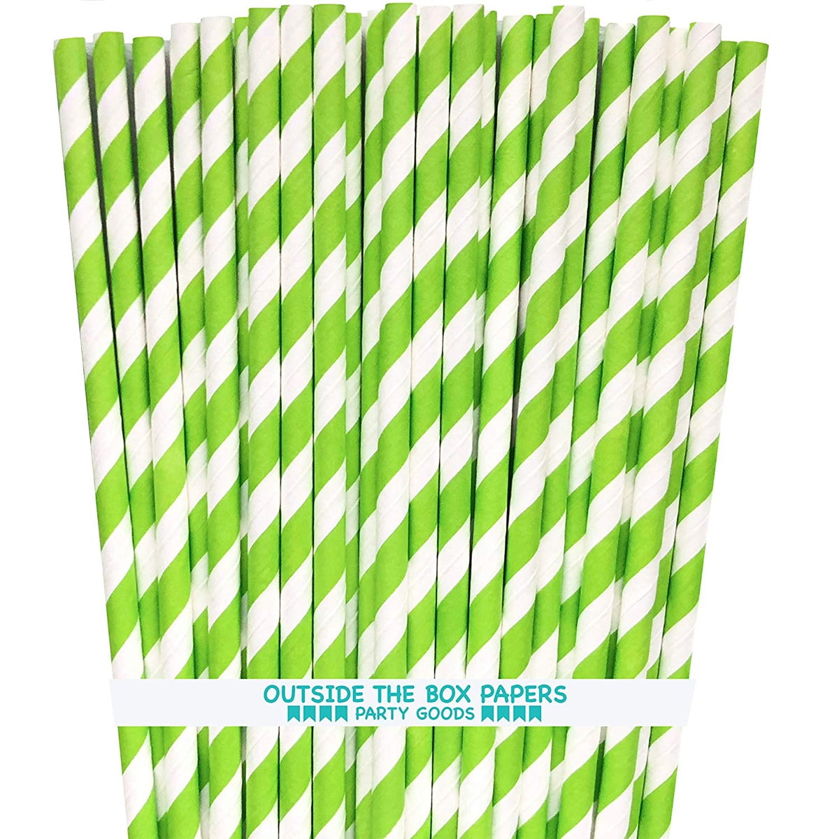 100 Lime Green Stripe Paper Straws