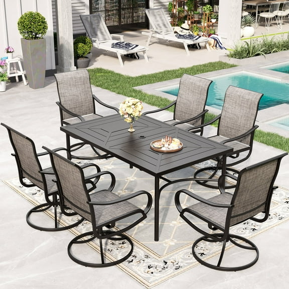 Sophia & William 7 Piece Outdoor Patio Dining Set Metal Table and Textilene Seivel Chairs Furniture Set