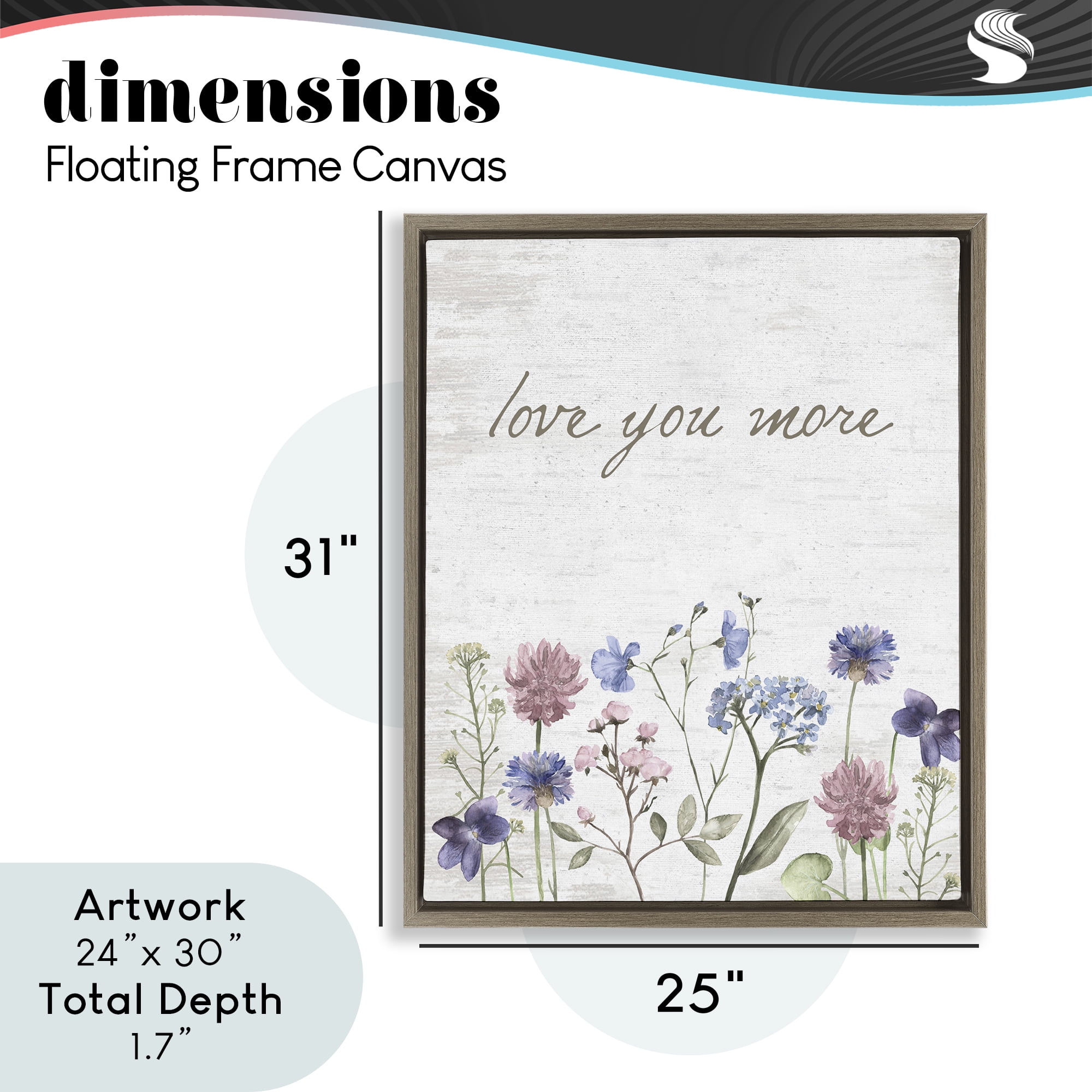 Love You More Wildflowers Brown Framed Floater Canvas Wall Art, design by Lettered and Lined
