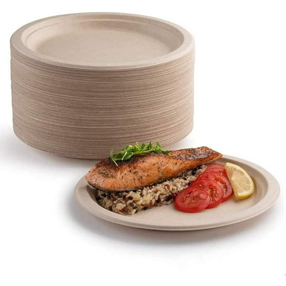 Pack of 50 Super Rigid Paper Plates 100% Biodegradable and Compostable, Eco-Friendly, Heavy Duty, Recyclable, Perfect for Picnics and (6 inch)