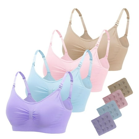 Valcatch 4 Pack Women Wirefree Nursing Bra Padded Seamless Maternity Breastfeeding Underwear(Purple/Blue/Light Pink/Beige)