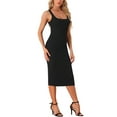 thumbnail image 2 of Vestido sin mangas de cuello redondo Inspire Chic para mujer, vestido largo de punto acanalado con abertura lateral, color negro, 2 of 6