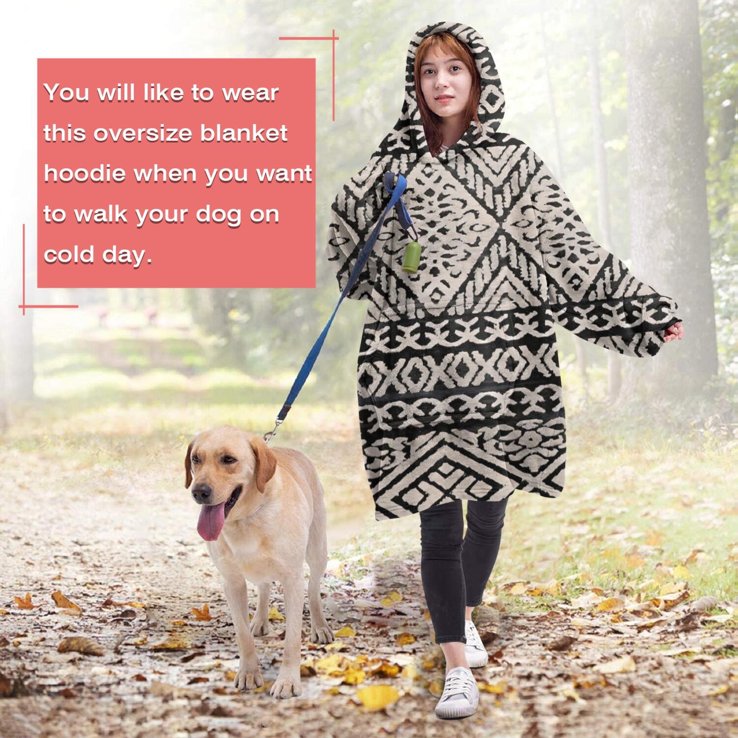 Wearable Oversized Blanket,Black Geometric Diamond Pattern Wearable Blanket Hoodie for Adults,Cozy Hooded Blankets with Super Pockets,Super Warm Fuzzy Pullover for Women & Men