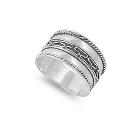 Tribal Pewter Rings - 925 Sterling Silver Bali Concept Tribal Ring Size 10