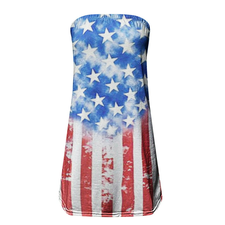 Jsaierl Independence Day Tube Tops for Women Patriotic Red White