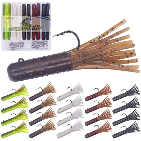 Tube-Baits-for-Bass-Fishing-Lures-Soft-Plastic-Bait-Worm-Tube Jigs Kit with Smallmouth Large Mouth Bass Lake Trout