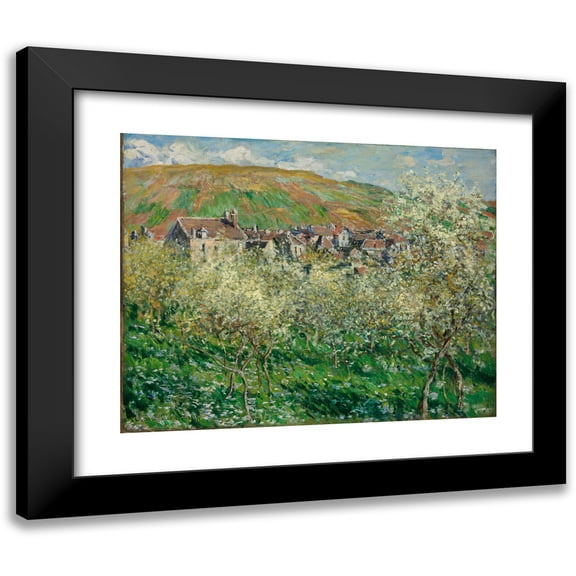Claude Monet 14x12 Black Modern Framed Museum Art Print Titled - Flowering Plum Trees (1879)
