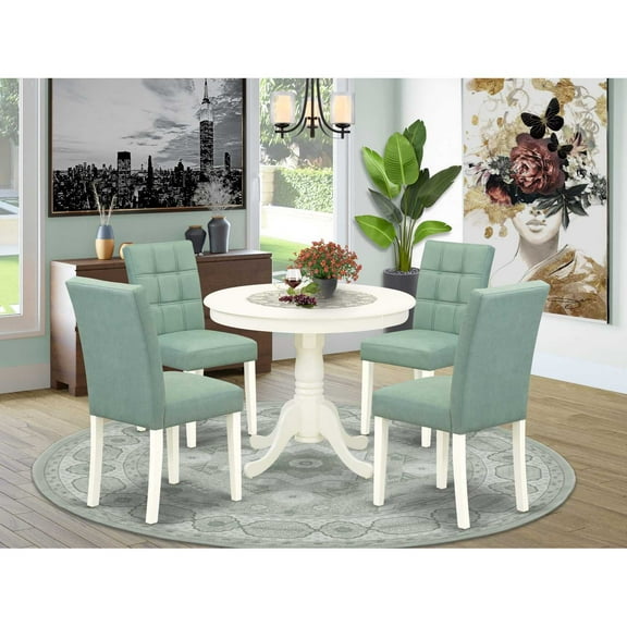 Round Pedestal Dining Table Set with 4 Chairs - Linen White Kitchen Table Set