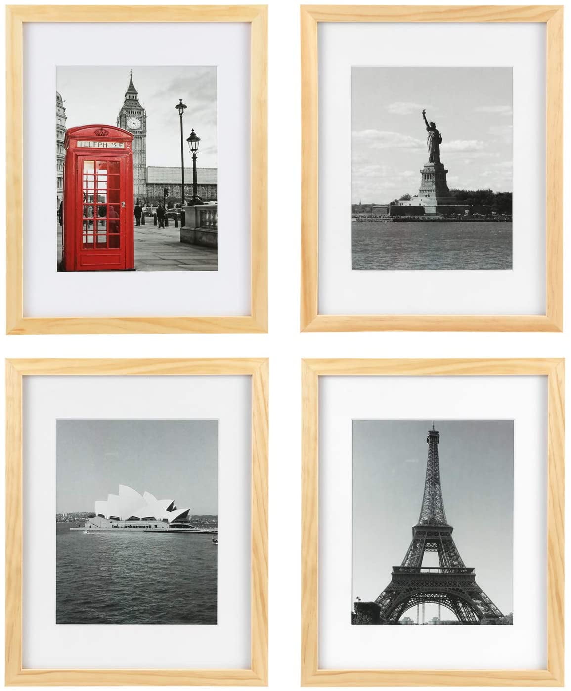 Tempered Glass 11x14 Picture Frame Solid Wooden Frame Set of 4 with