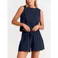 thumbnail image 3 of Women's Summer 2 Piece Outfits Shorts Sets Sleeveless Round Neck Crop Top Tank and Drawstring Shorts with Pockets, 3 of 5