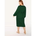 thumbnail image 2 of Vestido ajustado con cinturón y mangas largas tipo farol con cuello redondo para mujer en talla grande, 2 of 6