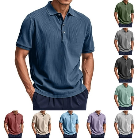 Zedker Shirts for Men Short Sleeve Casual Banded Bottom Stretch Button Down Classic Golf Shirts Collared T-Shirt Navy XL