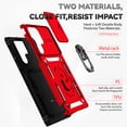 thumbnail image 2 of Heavy Duty Armor Case for Samsung Galaxy S23 Ultra, Rugged PC Soft TPU Military Grade Shockproof Metal Magnetic Car Mount Shockproof Cover with Camera Lens Sliding Ring Holder Bracket Case,Red, 2 of 8