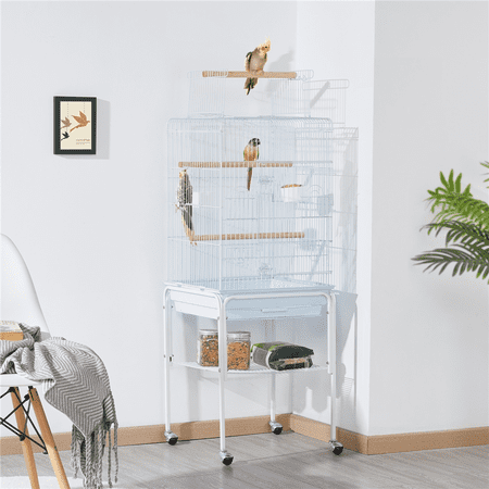 Yaheetech 53.5-inch Open Top Metal Birdcage with Detachable Stand, White