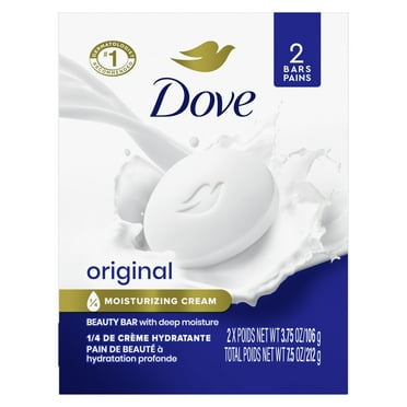 Dove Beauty Bar Soap for Women Original with 1/4 Moisturizing Cream All Skin, 3.75 oz 2 Bars