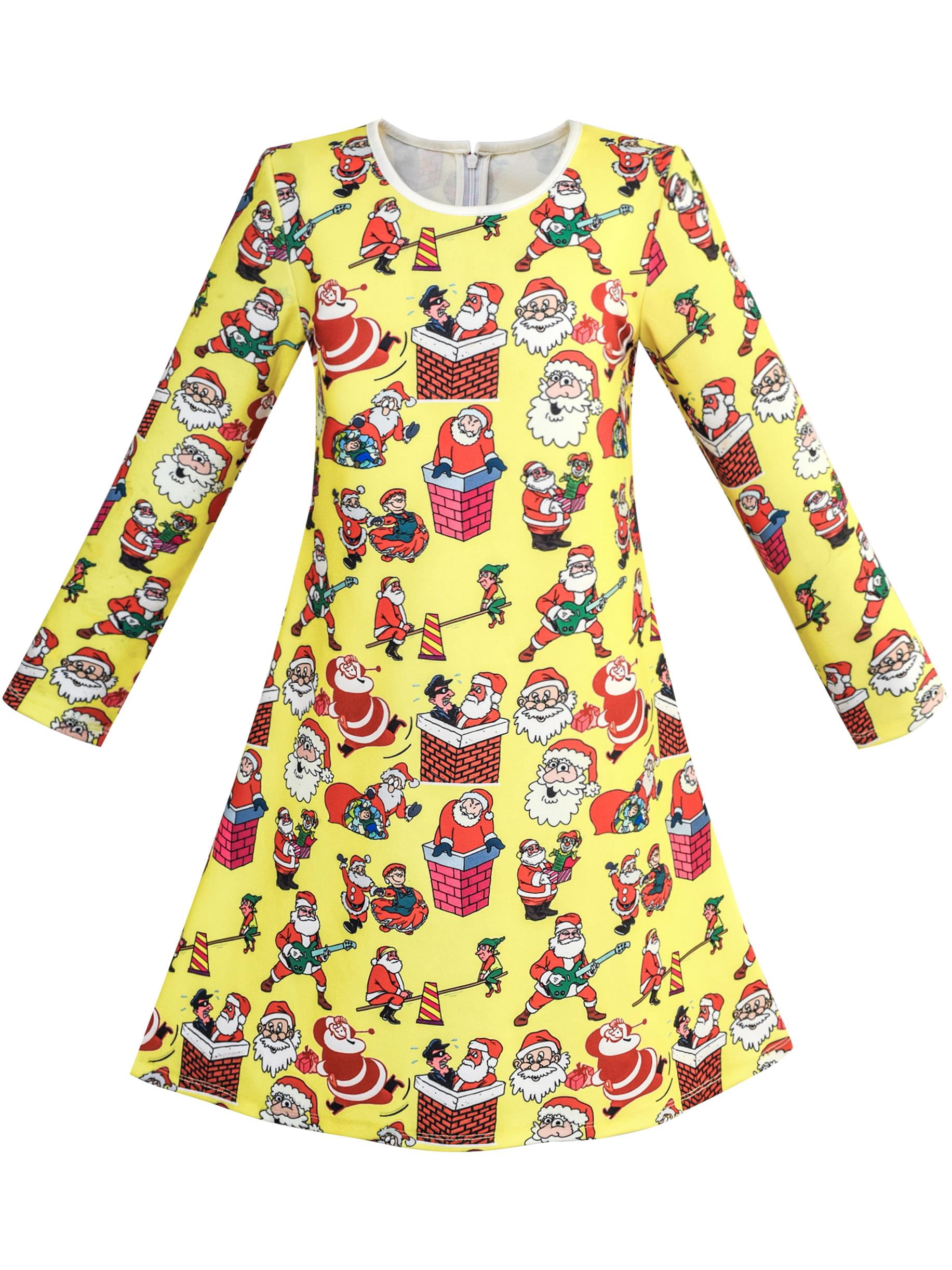 Girls Dress Yellow Christmas Santa 