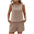 thumbnail image 1 of Birdeem Blouses pour Femmes Mode Col Rond Sans Manches Hauts Shorts Pantalons Ensemble Décontracté, 1 of 12