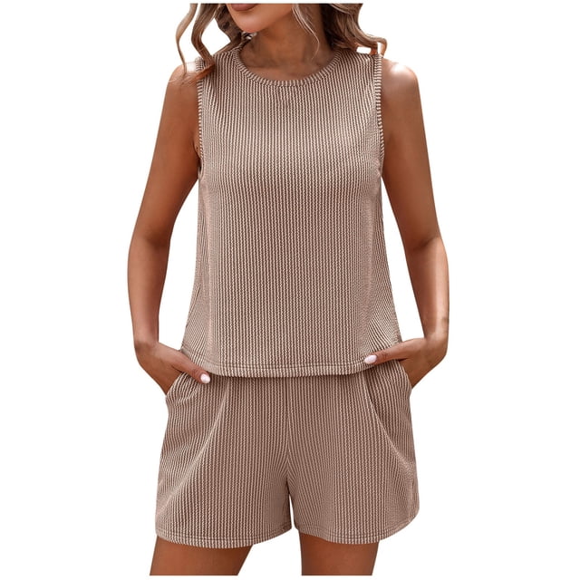 Birdeem Blouses pour Femmes Mode Col Rond Sans Manches Hauts Shorts Pantalons Ensemble Décontracté