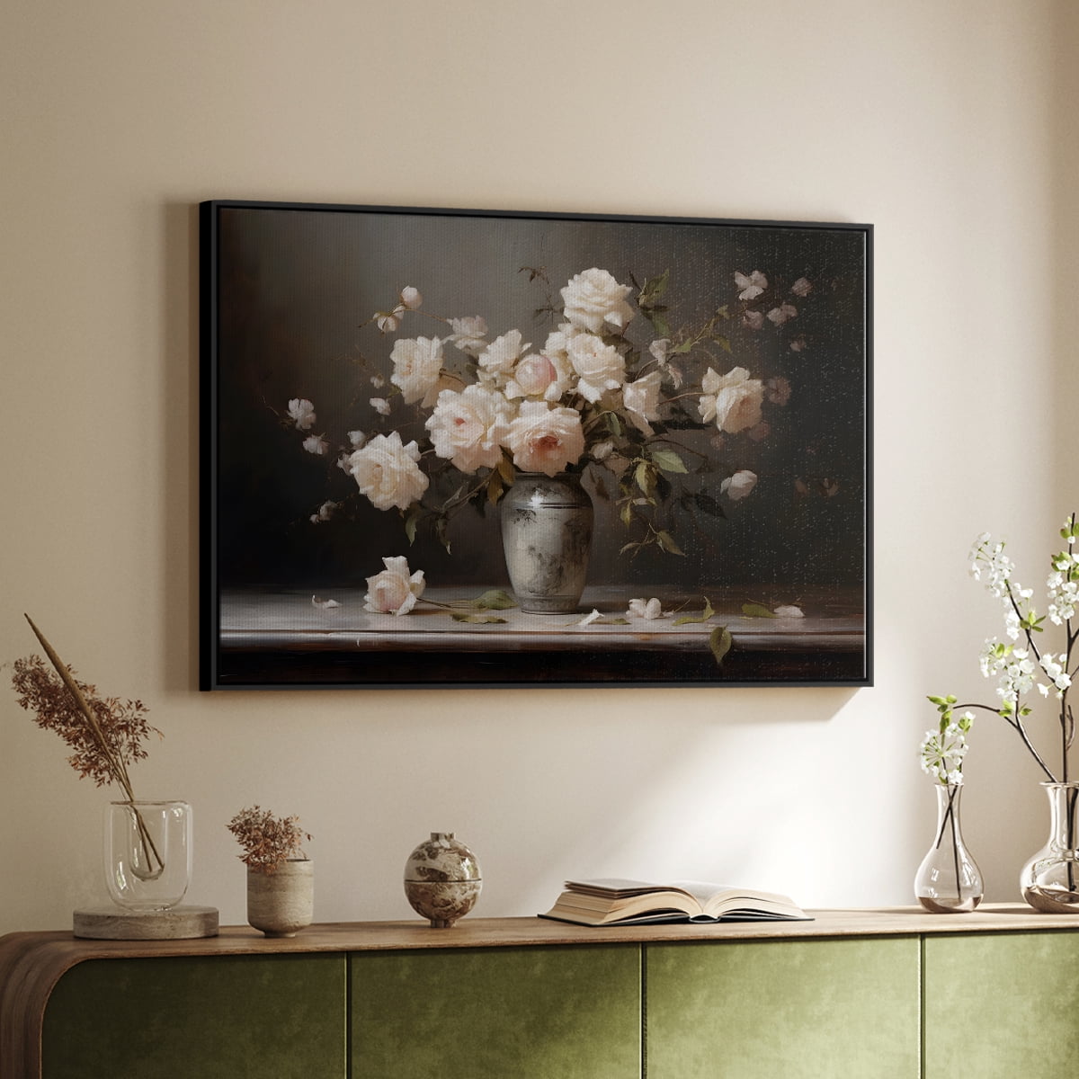 Vintage Botanical Print-LXII By Wexford Home Framed in Black Wood Gallery Wrapped Canvas 17 in. x 25 in.