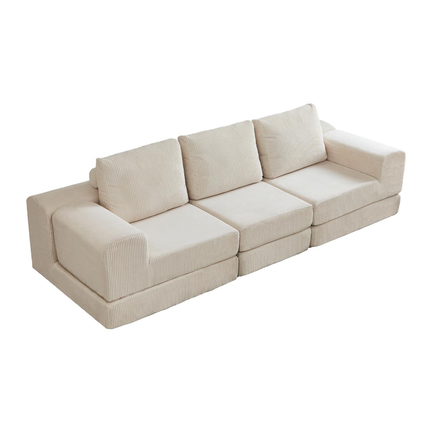 Demi Bonn108" Modular Cloud Sectional Sofa, 3-Seater Corduroy Convertible Sofa Bed, Comfortable Modern Lounge Couch for Living Room Furniture, White