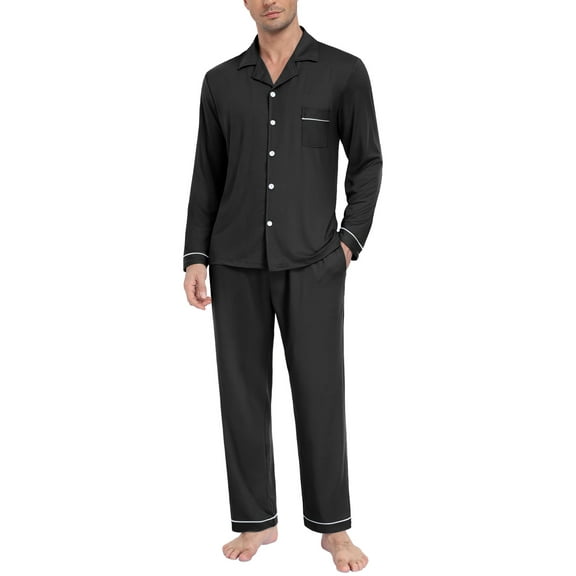 Airmenty Men's Pajama Set Lightweight Sleepwear Button Up Sleepwear Soft Comfy Pjs Set with Pockets