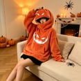 thumbnail image 4 of Dwelliawo Halloween Hoodies for Women Cute Pumpkin Mask Spooky Oversized Sweatshirt Fuzzy Sherpa Y2k Orange Hoodie with Pocket Multicolor 2xL, 4 of 4