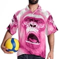 thumbnail image 4 of Pink Monkey Gorilla Men's Short Sleeve Casual Printed Button Down Beach Shirt - Summer Unisex Top, 4 of 6