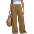 thumbnail image 3 of Wide Leg Palazzo Pants for Women Drawstring Elastic Waist Solid Pants Causal Summer Beach Vacation Pants, S, 3 of 6
