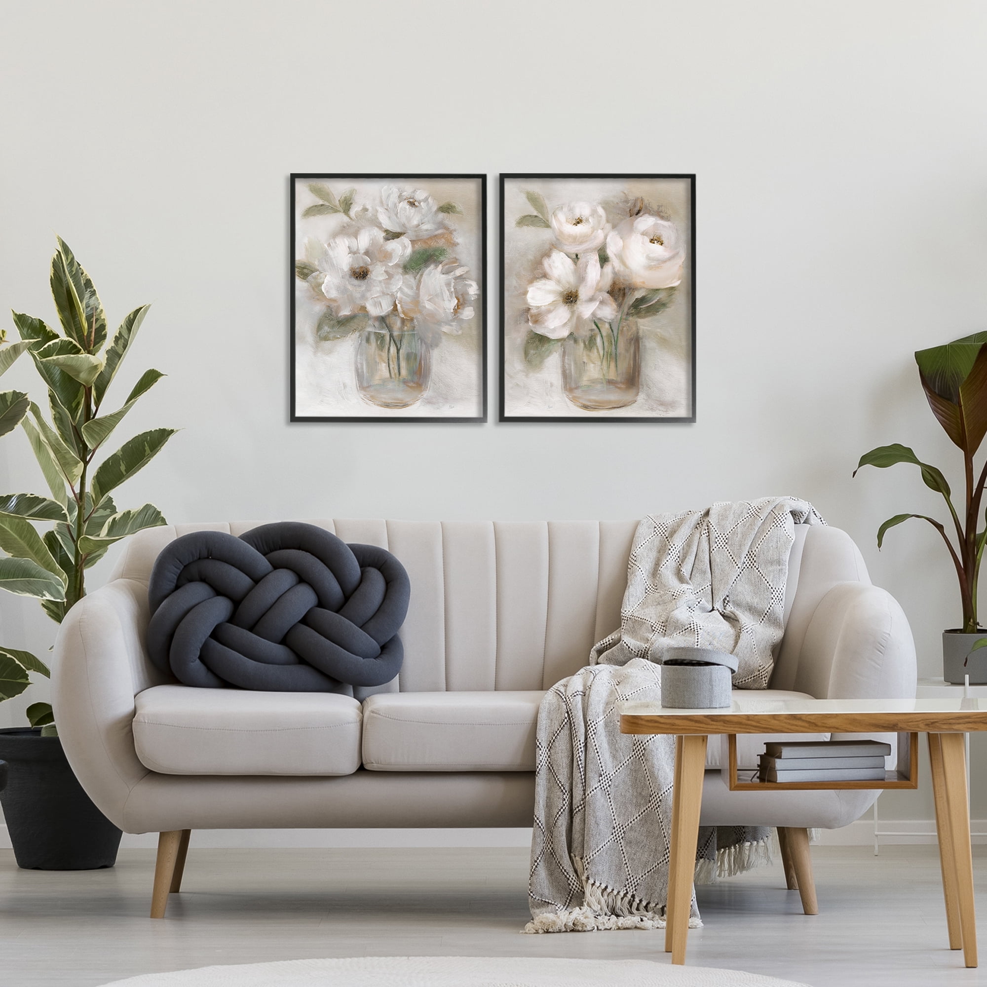 Stupell Industries Brushed White & Beige Roses 2 Piece Black Framed Giclee Art Set, design by Nan
