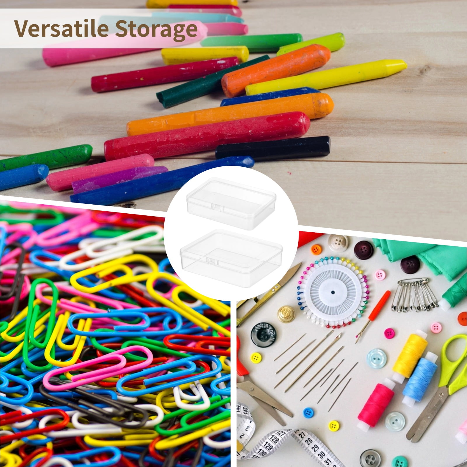 48 Pcs Plastic Crayon Boxes, Clear Plastic Storage Boxes with Lids, 2 Sizes Small Organizer Containers, Rectangular PP Cases for Crayons, Beads, Sewing Accessories, Jewelry