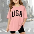 thumbnail image 2 of FAOWME Child Girls Letter Printed T-Shirts Short Sleeve Kids Oversized Tops Casual Crewneck Basic Tees Pink 5-6 Years, 2 of 6