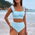 thumbnail image 3 of Women's Bikini Set Solid Color Two Piece Swimsuit with Removable Bra Pads No Underwire for Beach Swimming Vacation,Sky Blue,S, 3 of 9