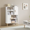 thumbnail image 2 of Yaheetech 4-Tier Modern Bookshelf with 2 Storage Cabinets and Open Display, White, 2 of 7