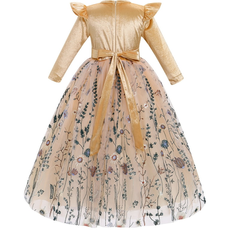 IBTOM CASTLE Flower Girl Velvet Floral Gradient Sequins Dress for Kids Wedding  Bridesmaid Pageant Communion Formal Princess Puffy Gown 9-10 Years Champagne  Floral - Walmart.com
