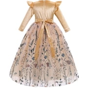IBTOM CASTLE Flower Girl Velvet Floral Gradient Sequins Dress for Kids Wedding Bridesmaid Pageant Communion Formal Princess Puffy Gown 7-8 Years Champagne Floral