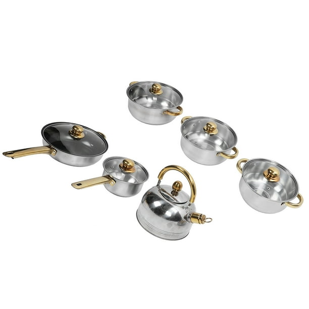 JUEGO DE UTENSILIOS DE COCINA DE ACERO INOXIDABLE, A PRUEBA DE HERRUMBRE, A PRUEBA DE PALOS, JUEGO DE OLLAS SEGURAS CONERO DE DORADO, RESTENTE A ALtas TEMPERATURAS, APTO