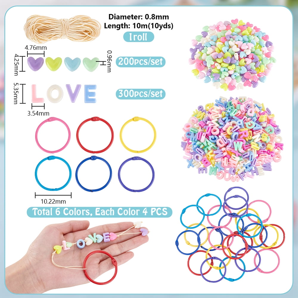 DIY Making Kit Including Nylon Thread Letter Opaque Acrylic Beads Polystyrene Plastic Beads Loose Leaf Book Binder Hinged Rings Mixed Color diy