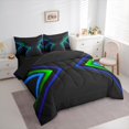 thumbnail image 3 of Manfei Geometric Triangle Bedding Comforter Set 7-Piece, Black Blue Green Full Bedding Set, Neon Red Lights Fitted Sheet Flat Sheet, Breathable Home Decor, 3 of 8