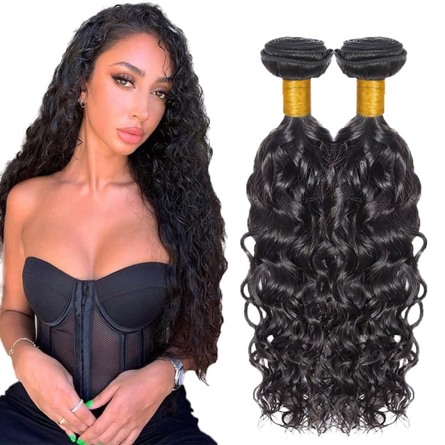Paquetes de cabello humano #1B Water Wave de 70 a 75 cm, sin procesar, brasileños