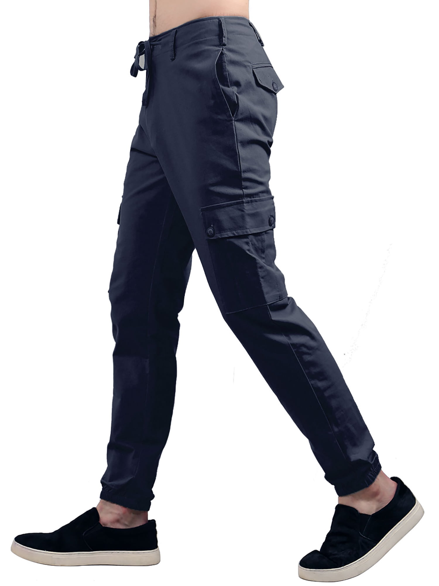 Men Basic Slim Fit Pocket Zipper Drawstring Tapered Joggers Cargo Pants ...
