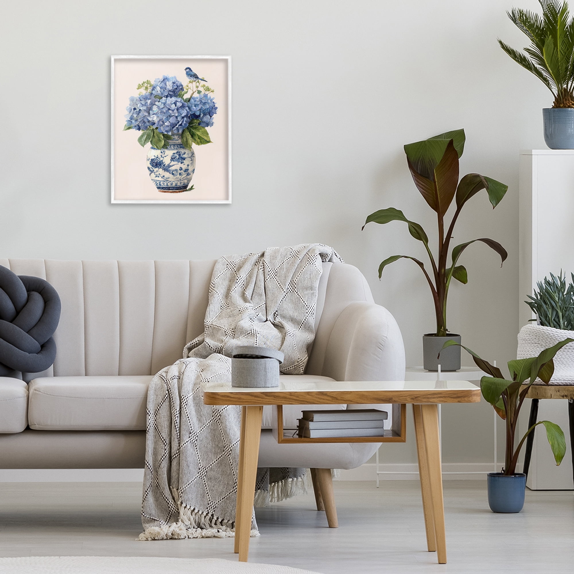 Stupell Industries Songbird Perched on Hydrangeas White Framed Giclee Art, design by Imagine It Images