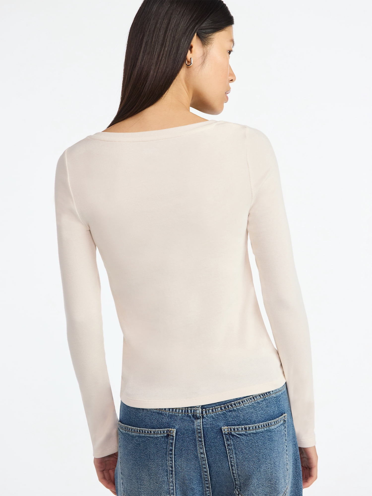 Scoop Women’s Ribbed V Neck Henley Top with Long Sleeves, Sizes XS-XXL